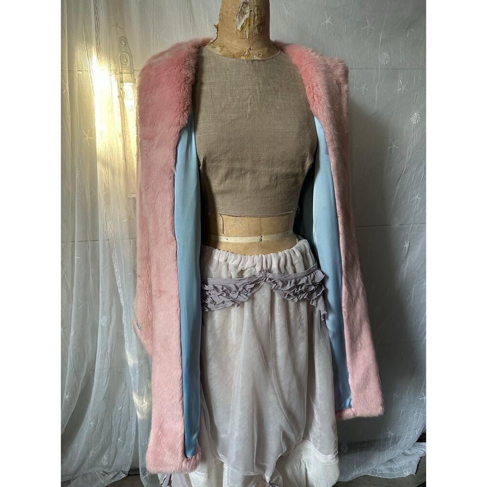 ZARA COLLECTION - Pink Bejeweled Faux Fur Coat blue beads party - Picture 12 of 16